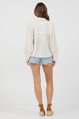 Vintage Havana | Ivory Multi Texture Polo Blouse
