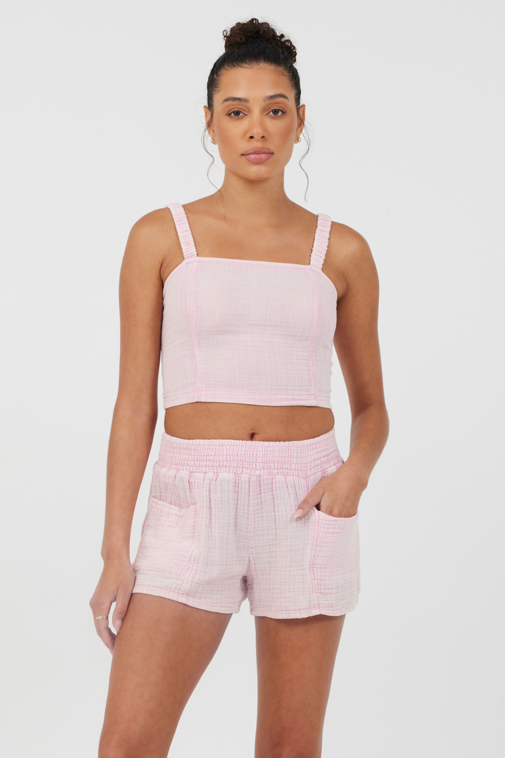 Vintage Havana | Washed Pink Gauze Cropped Tank