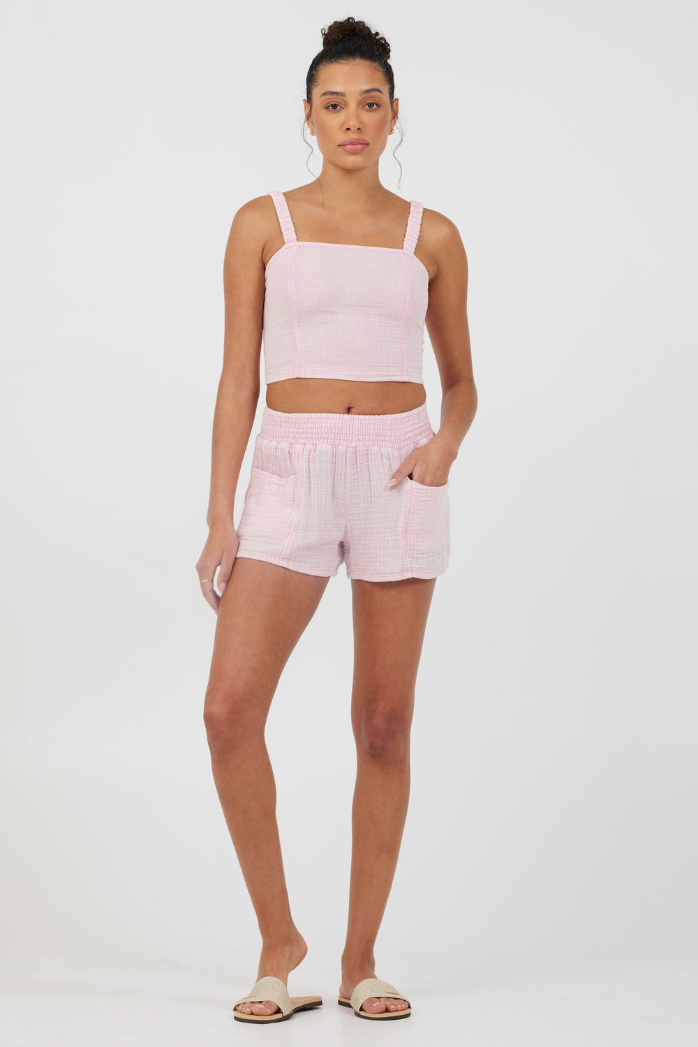 Vintage Havana | Washed Pink Gauze Cropped Tank