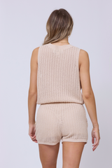 Vintage Havana | Bali Beige Open Crochet Tie Tank