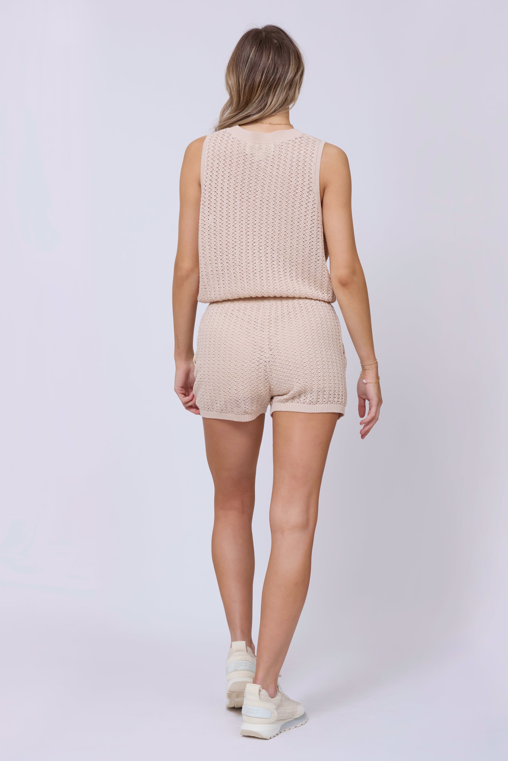 Vintage Havana | Bali Beige Open Crochet Tie Tank