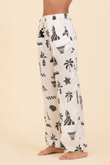 Vintage Havana | SURF Beach Vibe Printed Satin Wide Leg Pant