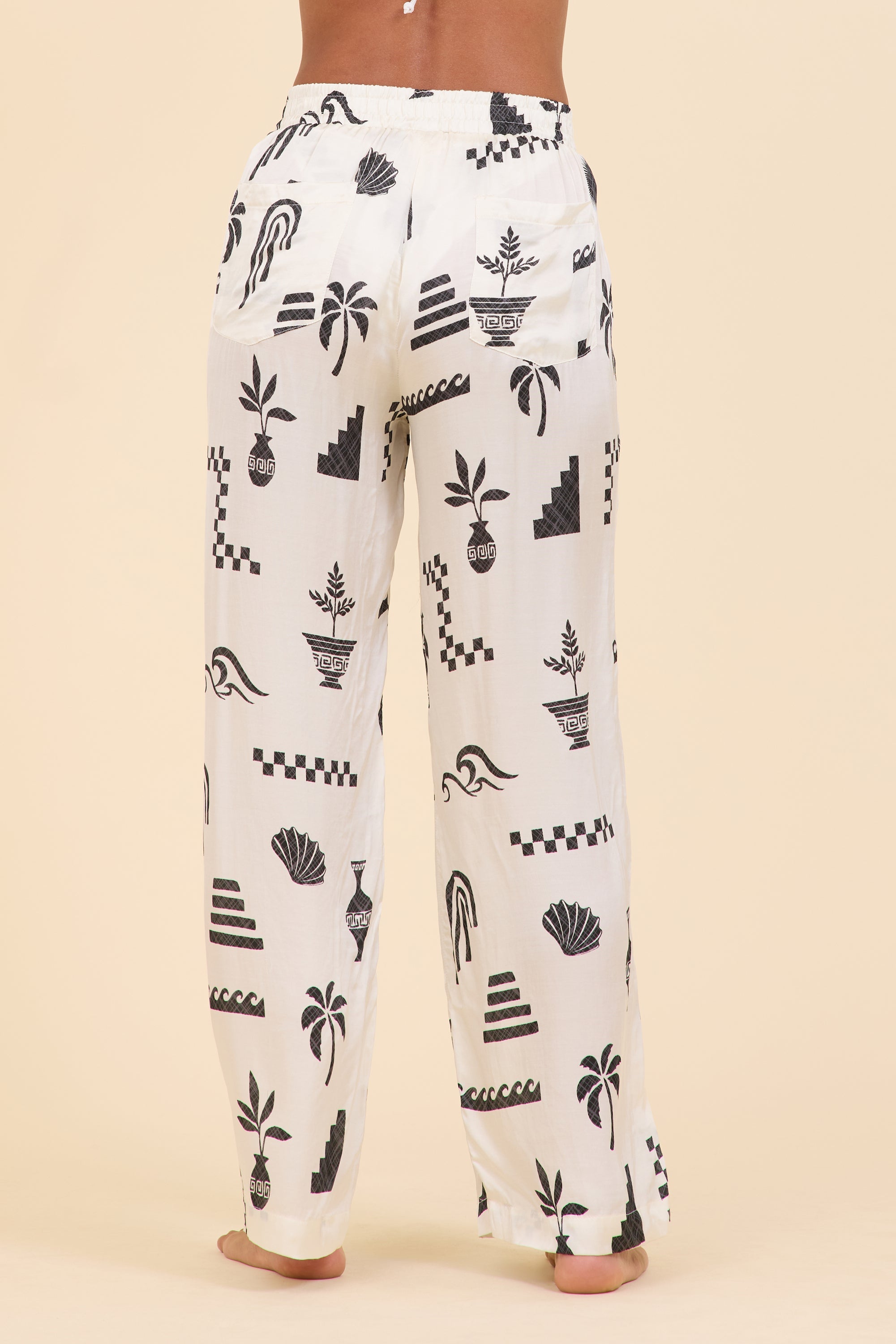 Vintage Havana | SURF Beach Vibe Printed Satin Wide Leg Pant