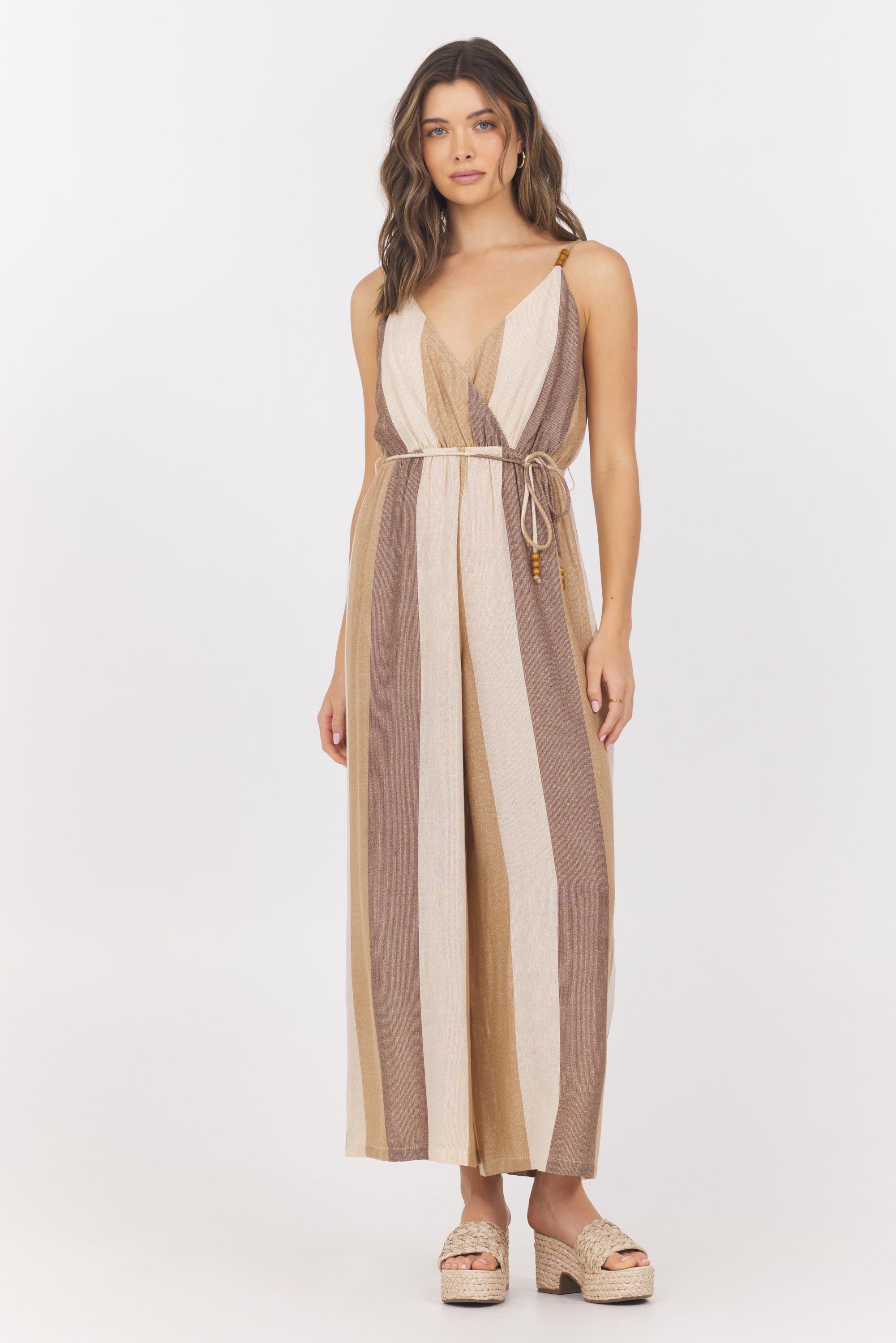 Vintage Havana | Woven Metallic Stripe Jumpsuit