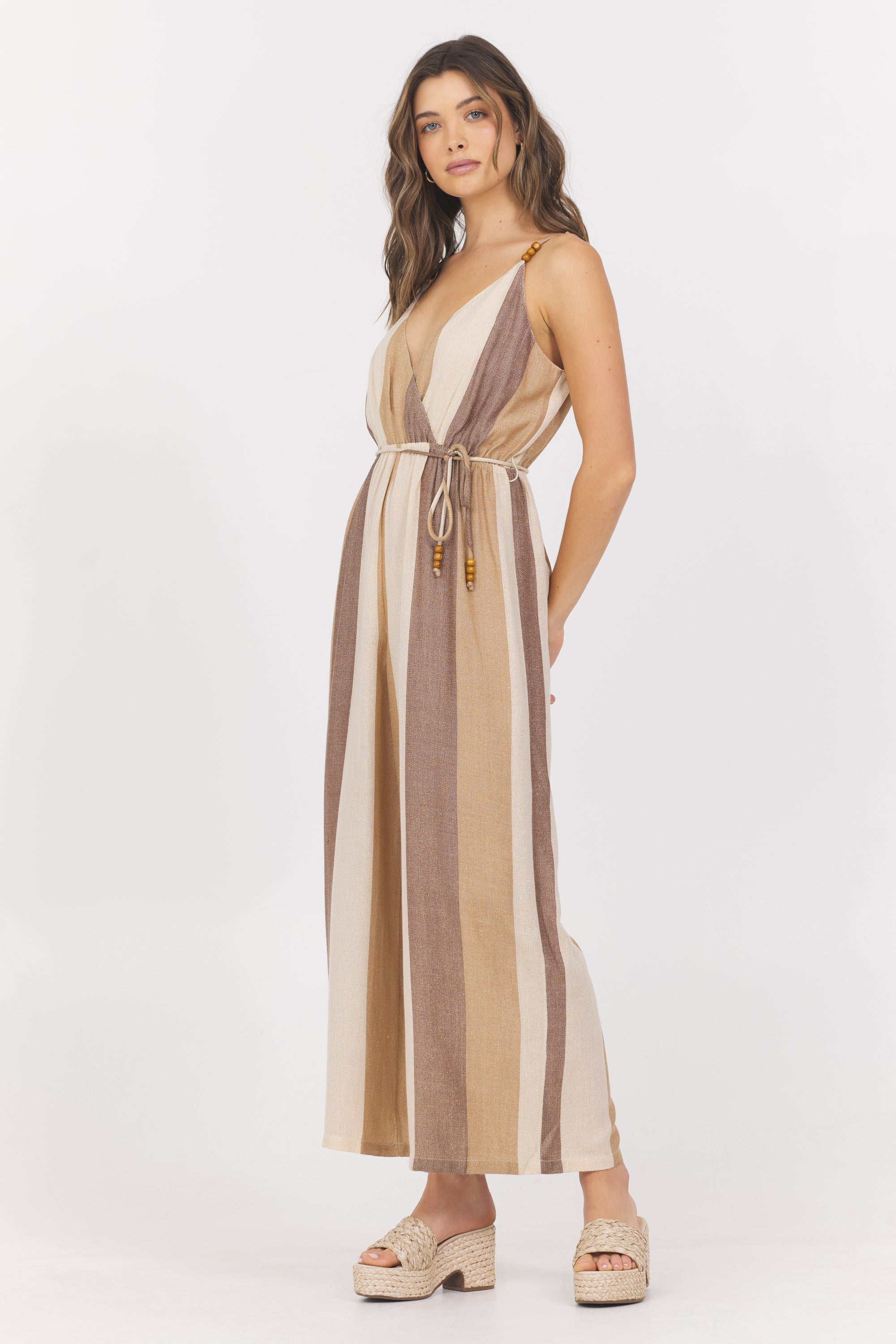Vintage Havana | Woven Metallic Stripe Jumpsuit