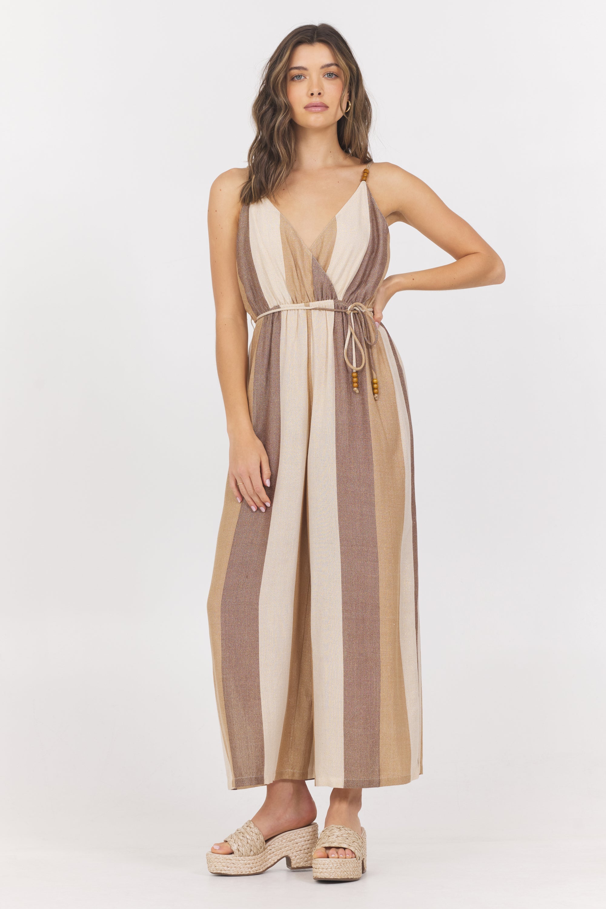 Vintage Havana | Woven Metallic Stripe Jumpsuit