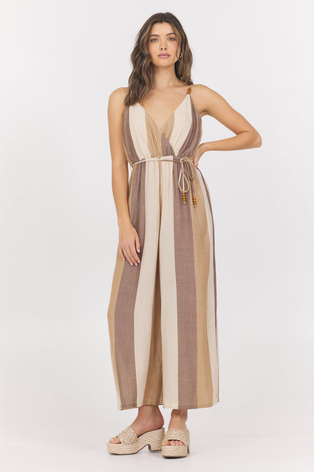 Vintage Havana | Woven Metallic Stripe Jumpsuit