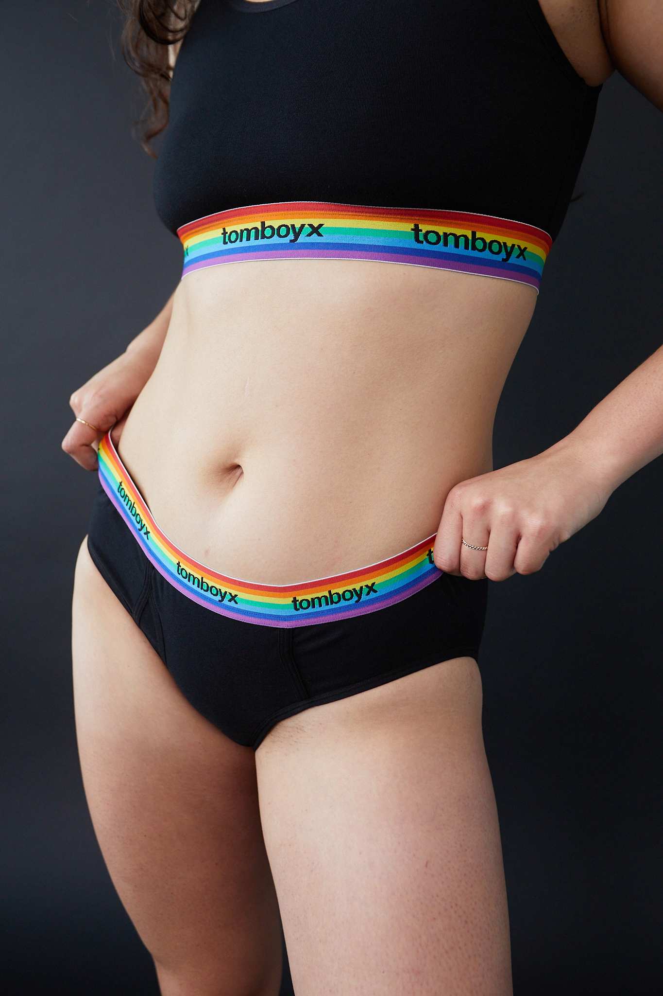 TomboyX Iconic Briefs - Black Rainbow Logo