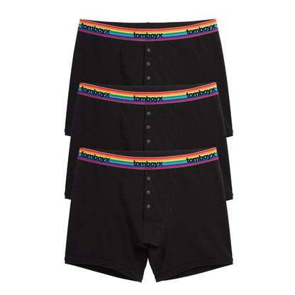 TomboyX 6" Fly Boxer Briefs 3-Pack - Cotton Black Rainbow Logo