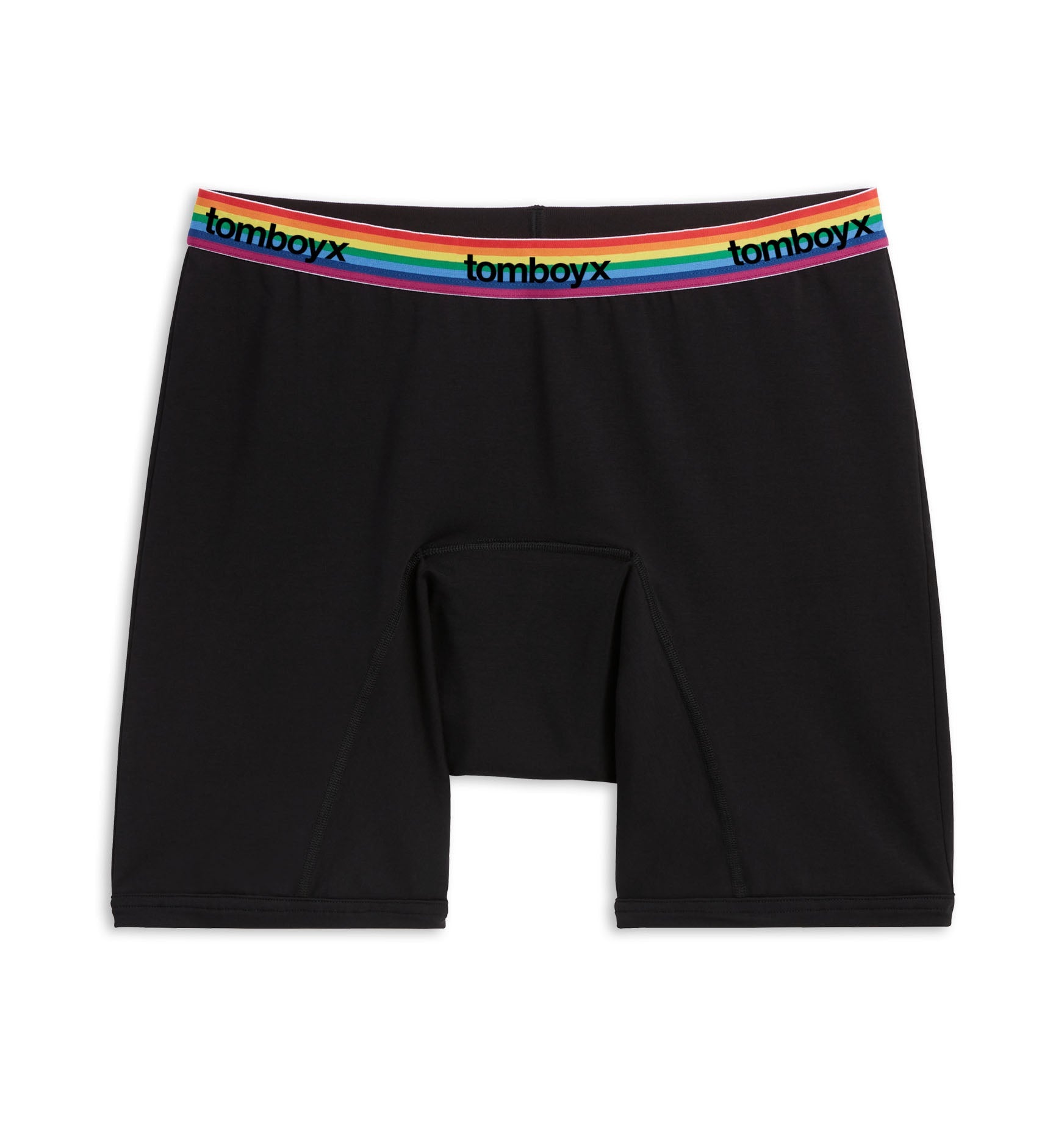 TomboyX First Line Period 9" Boxer Briefs - Black Rainbow Logo