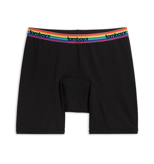 TomboyX First Line Period 9" Boxer Briefs - Black Rainbow Logo