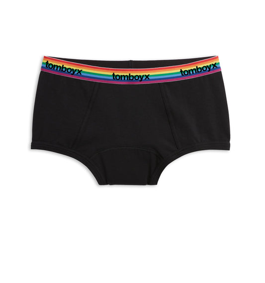 TomboyX First Line Period Boy Shorts - Black Rainbow Logo