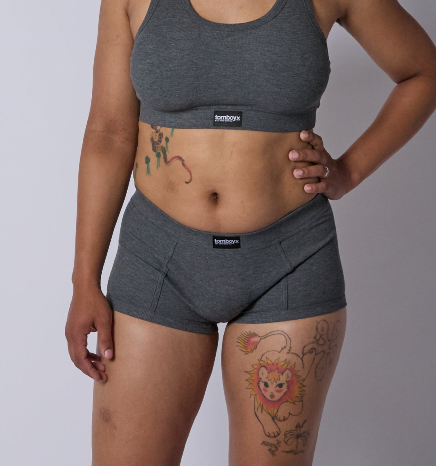 TomboyX Bamboo Rib Boy Shorts - Heather Gray