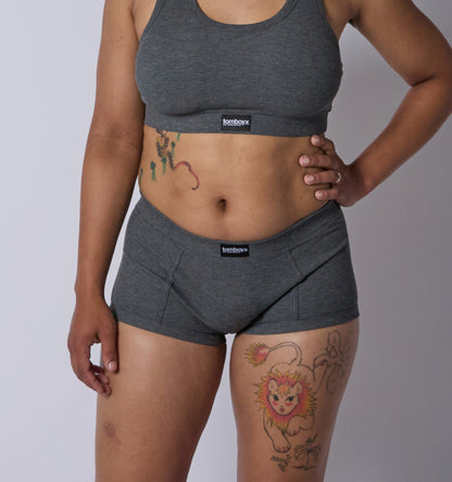 TomboyX Bamboo Rib Boy Shorts - Heather Gray