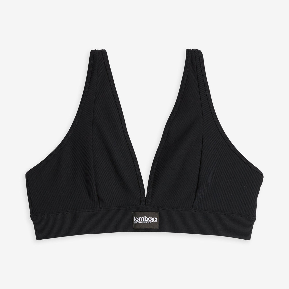 TomboyX Bamboo Rib Plunge Bra - Black