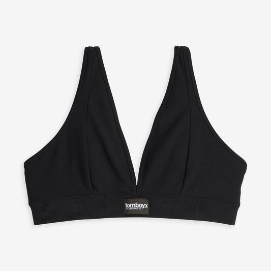 TomboyX Bamboo Rib Plunge Bra - Black