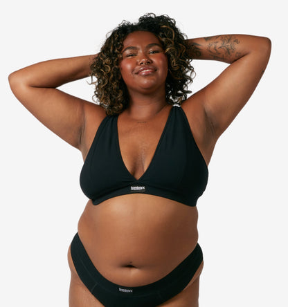 TomboyX Bamboo Rib Plunge Bra - Black