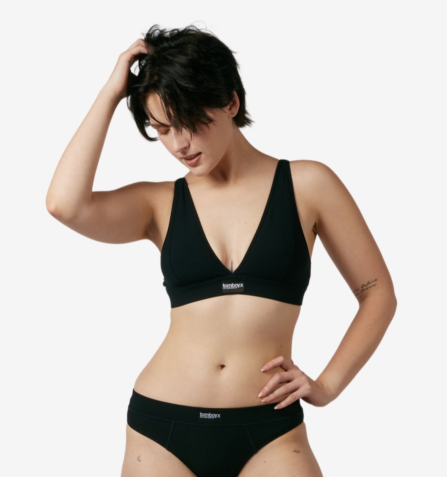 TomboyX Bamboo Rib Plunge Bra - Black
