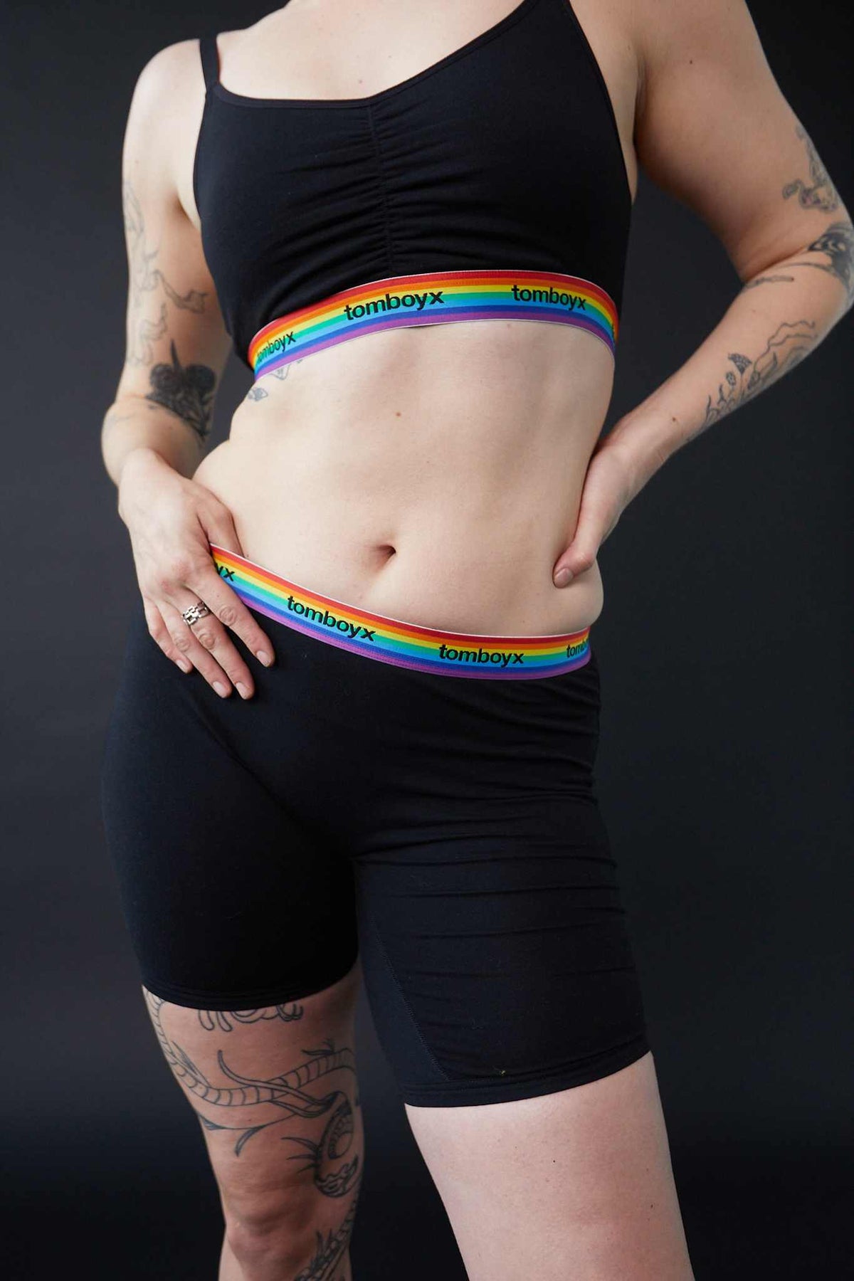 TomboyX V Neck Bralette - Black Rainbow Logo