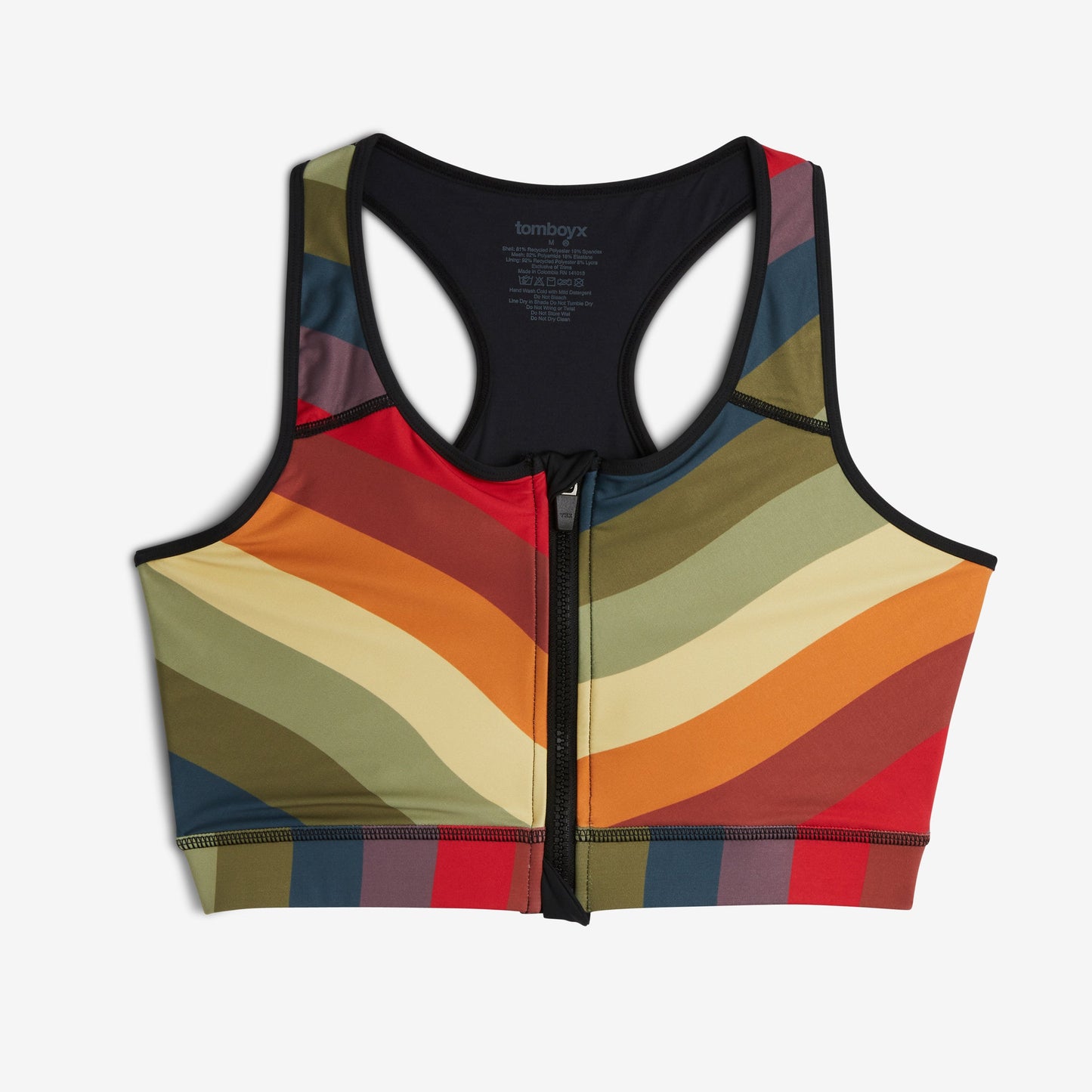 TomboyX Swim Racerback Zip Compression Top - Rainbow Wave
