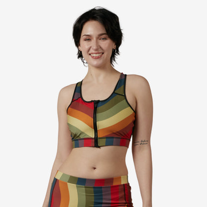 TomboyX Swim Racerback Zip Compression Top - Rainbow Wave
