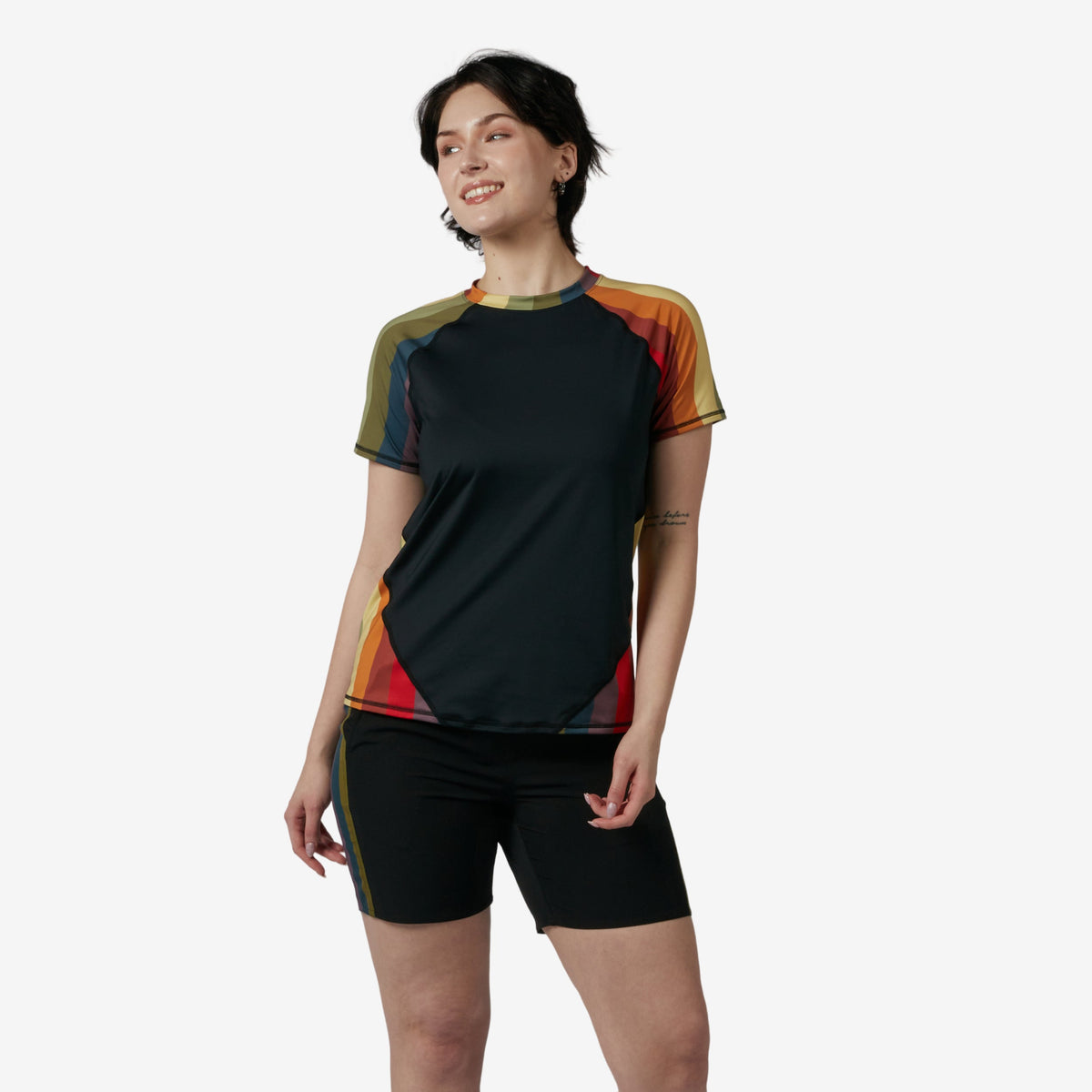 TomboyX Swim Rashguard Tee - Rainbow Wave