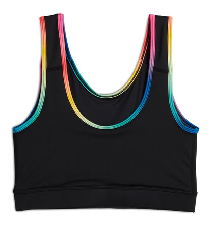 TomboyX Swim Sport Compression Top - Black Rainbow Ombre