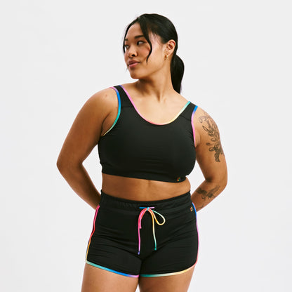 TomboyX Swim Sport Compression Top - Black Rainbow Ombre