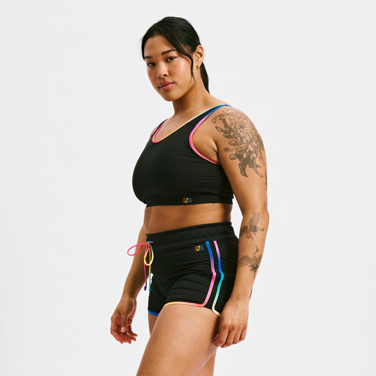 TomboyX Swim Sport Compression Top - Black Rainbow Ombre