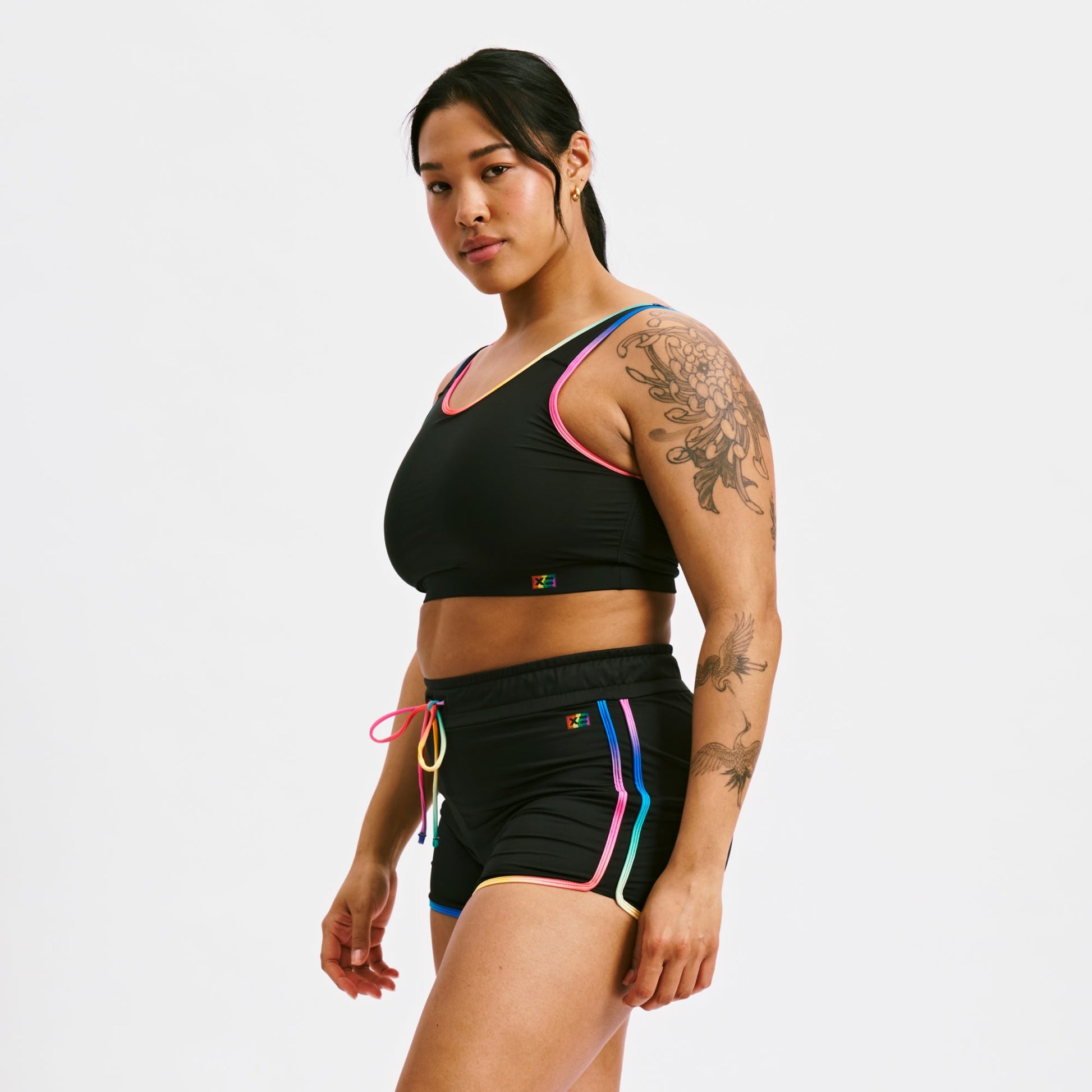 TomboyX Swim Sport Compression Top - Black Rainbow Ombre