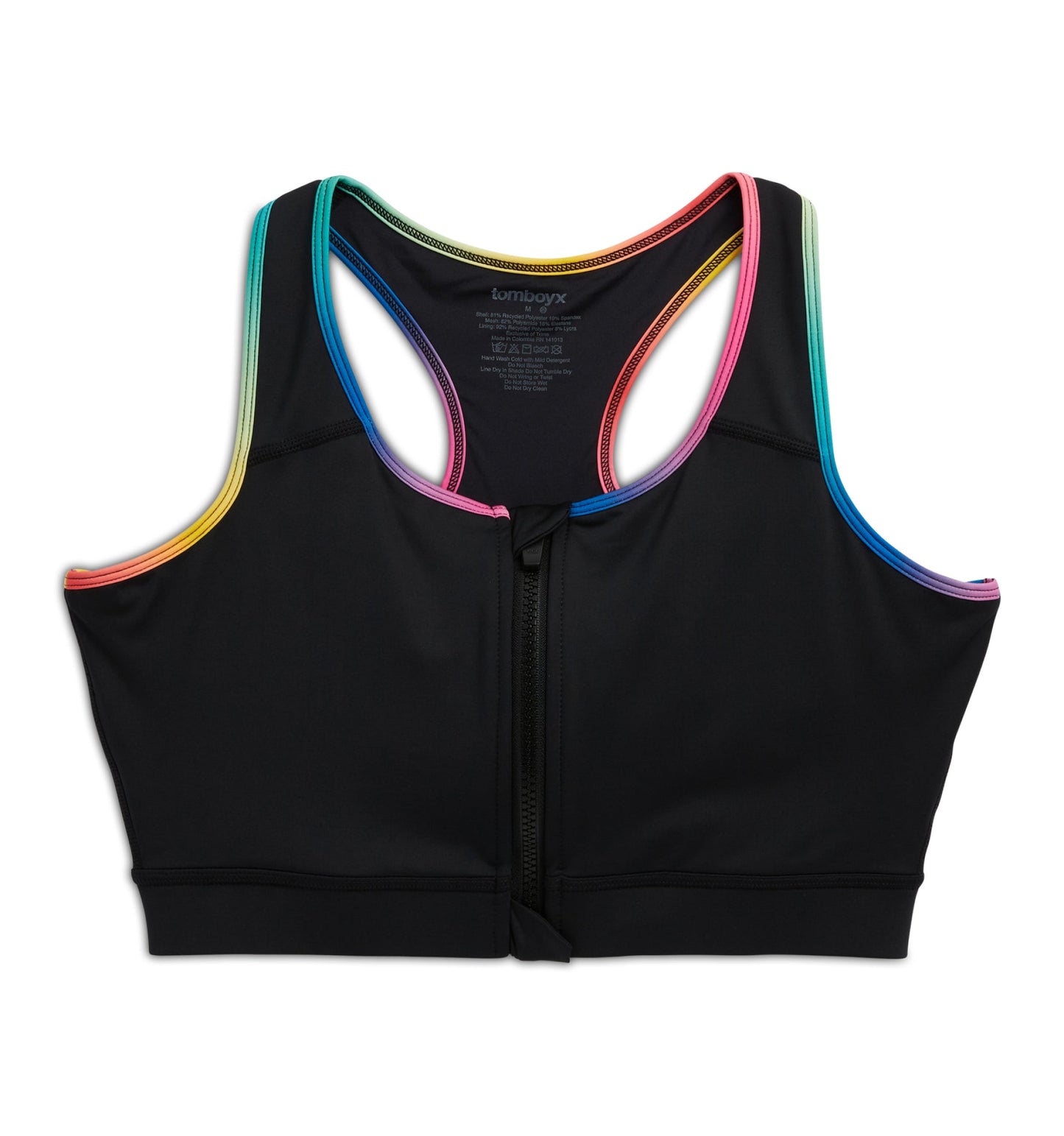 TomboyX Swim Racerback Zip Compression Top - Black Rainbow Ombre