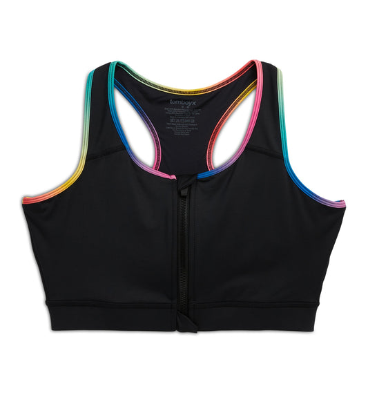 TomboyX Swim Racerback Zip Compression Top - Black Rainbow Ombre