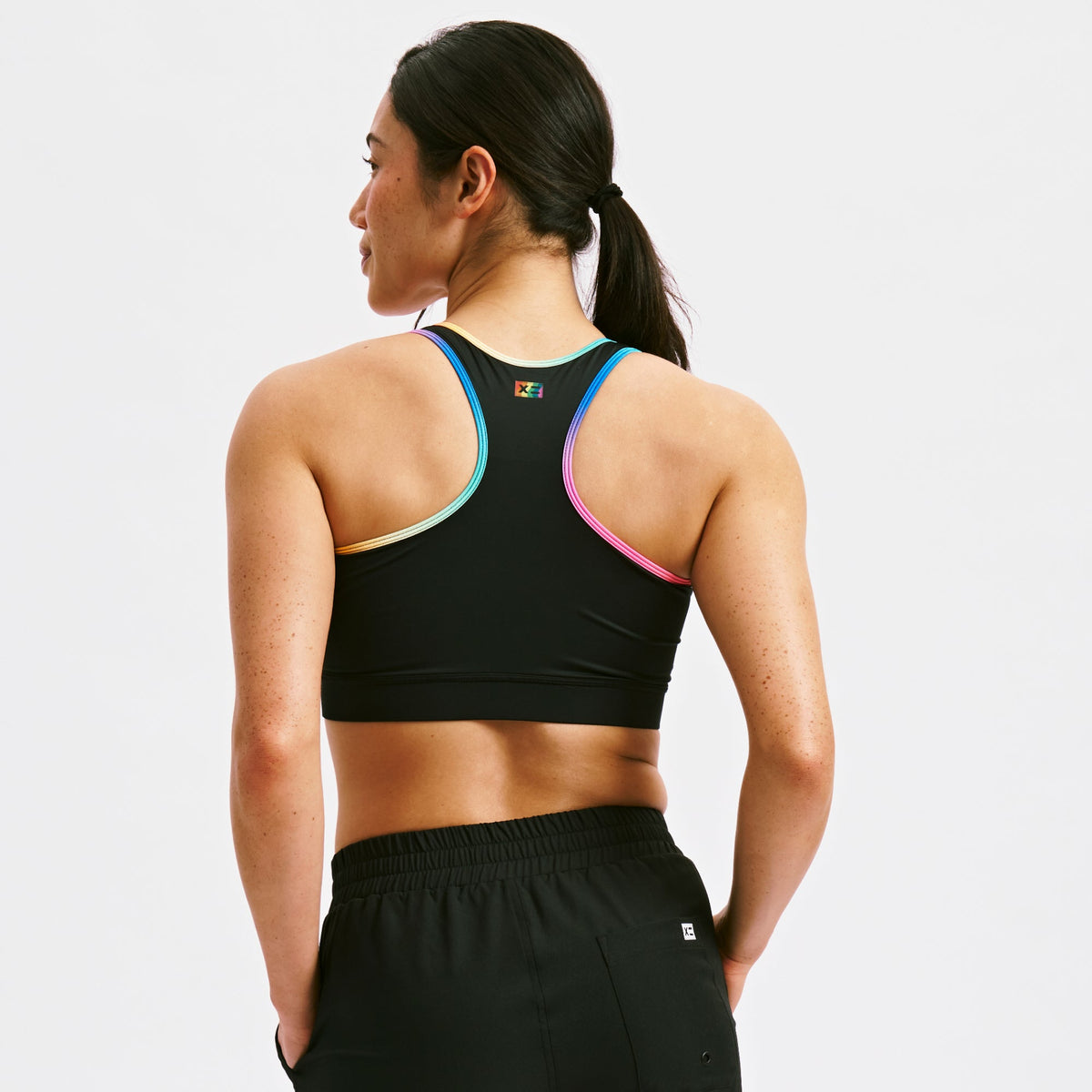 TomboyX Swim Racerback Zip Compression Top - Black Rainbow Ombre
