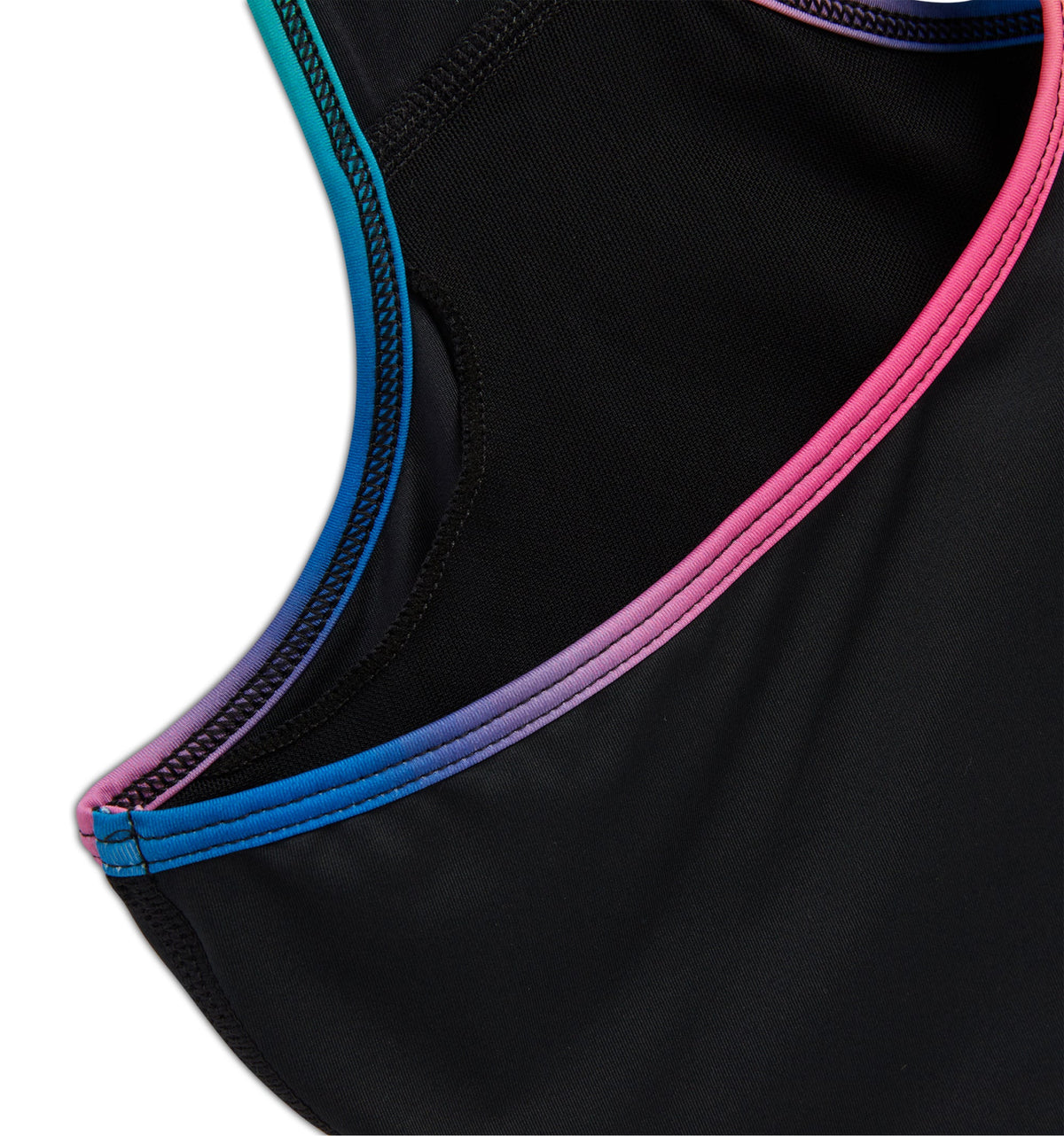 TomboyX Swim Racerback Zip Compression Top - Black Rainbow Ombre