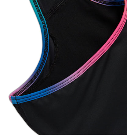 TomboyX Swim Racerback Zip Compression Top - Black Rainbow Ombre