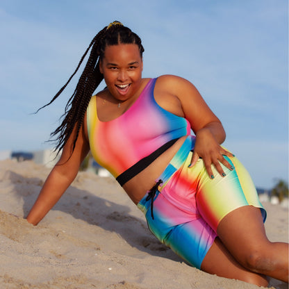 TomboyX Swim Reversible Sport Top - Melting Rainbow