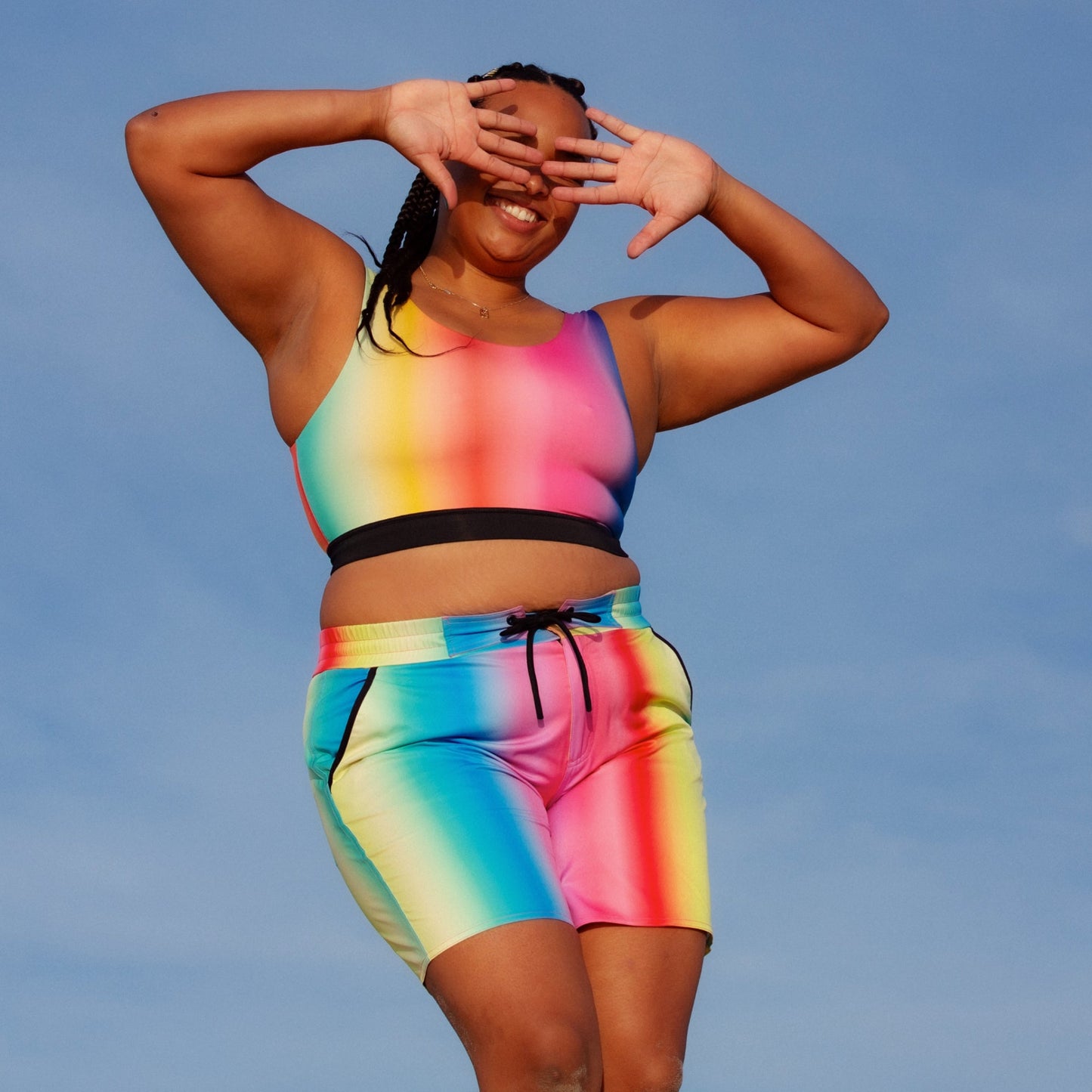 TomboyX Swim Reversible Sport Top - Melting Rainbow