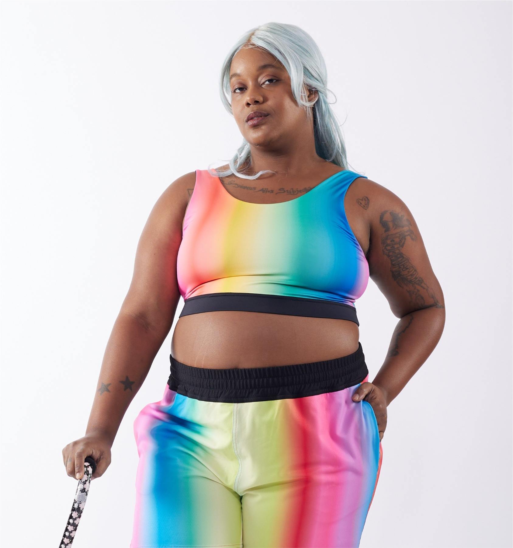 TomboyX Swim Reversible Sport Top - Melting Rainbow