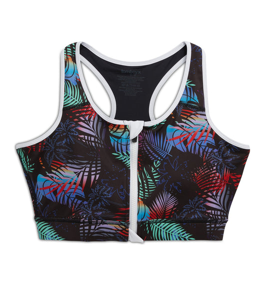 TomboyX Swim Racerback Zip Compression Top - Palm Dreams