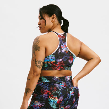 TomboyX Swim Racerback Zip Compression Top - Palm Dreams