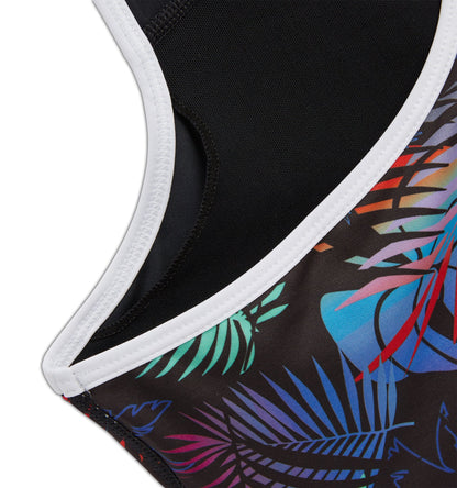 TomboyX Swim Racerback Zip Compression Top - Palm Dreams