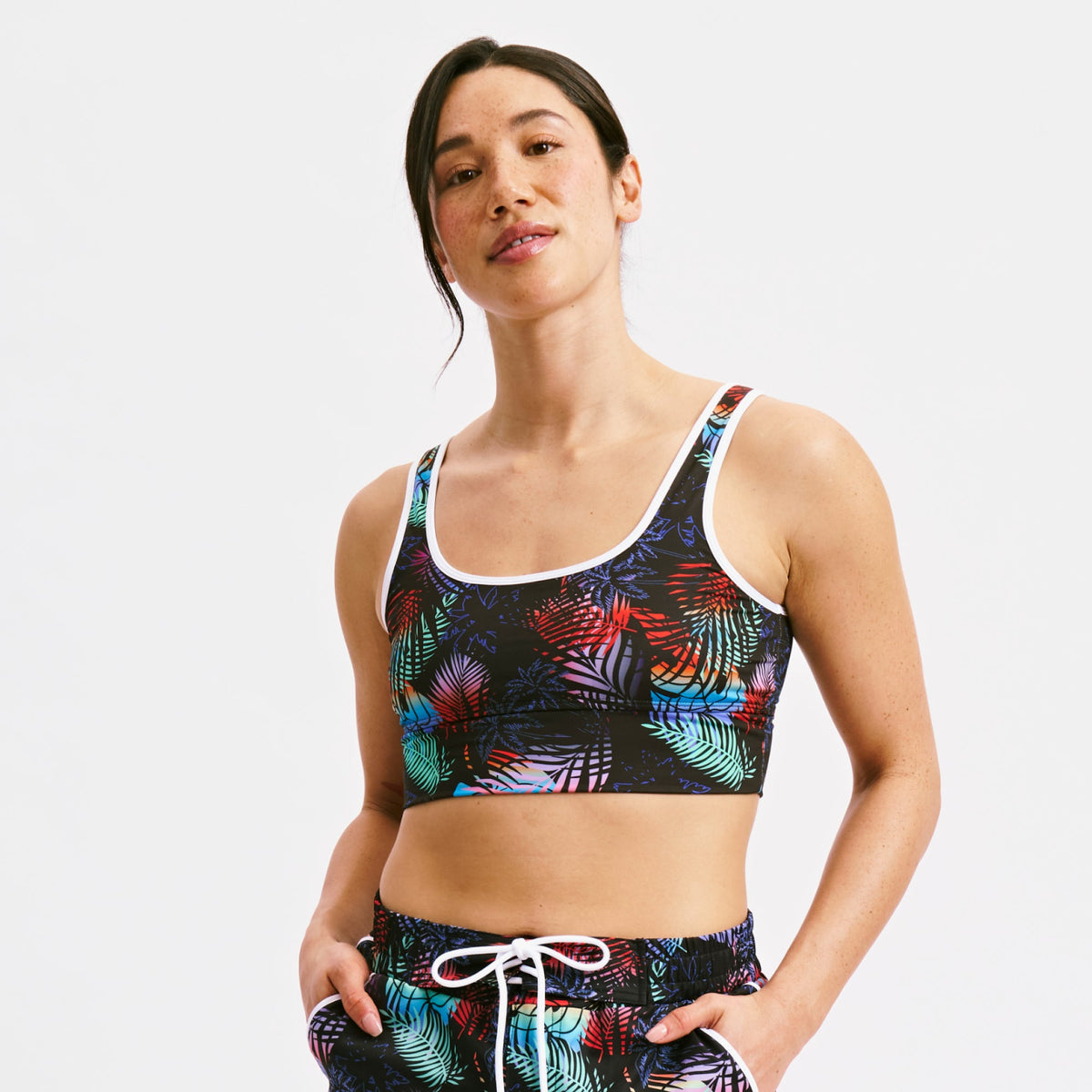 TomboyX Swim Straight Up Longline Top - Palm Dreams