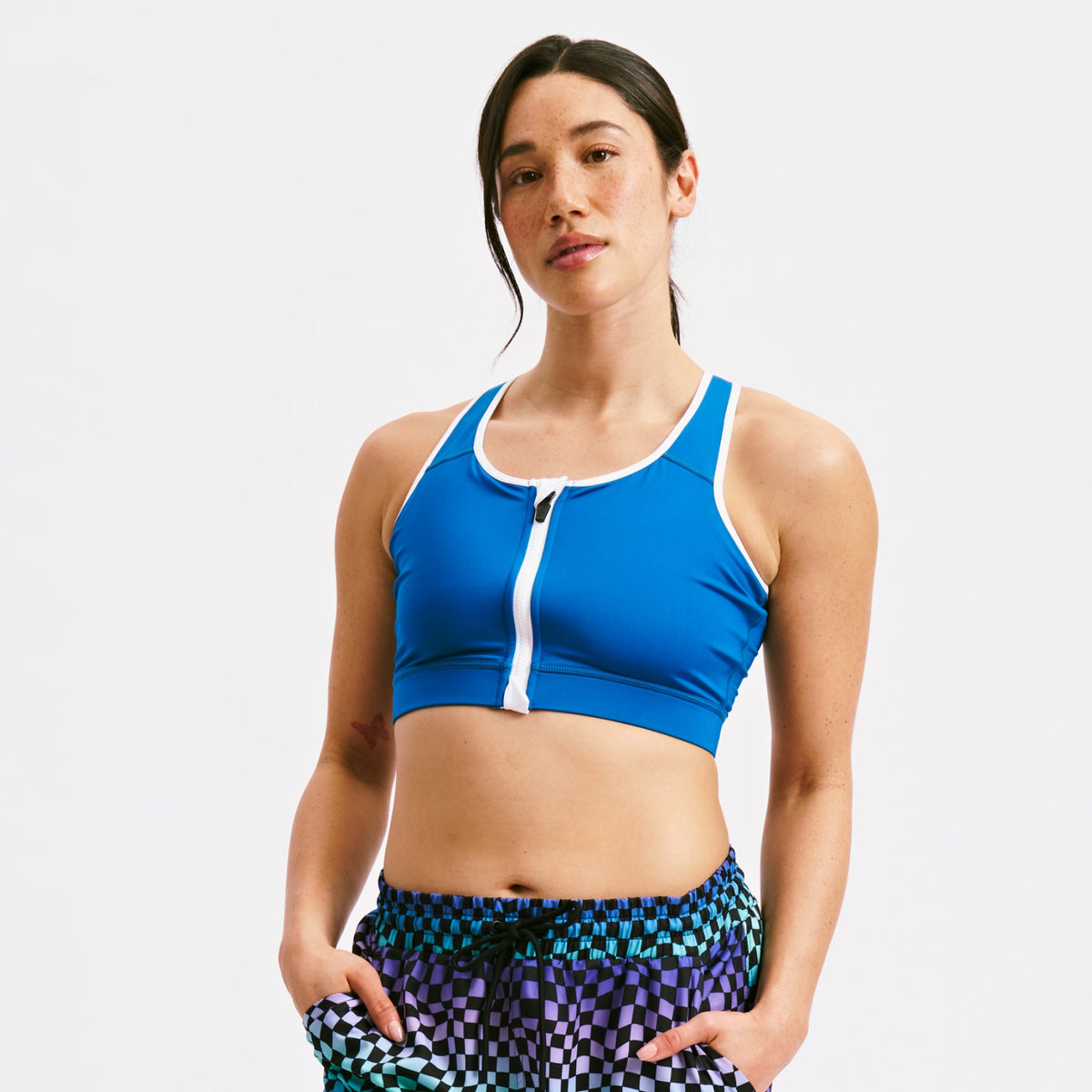 TomboyX Swim Racerback Zip Compression Top - Marina Blue