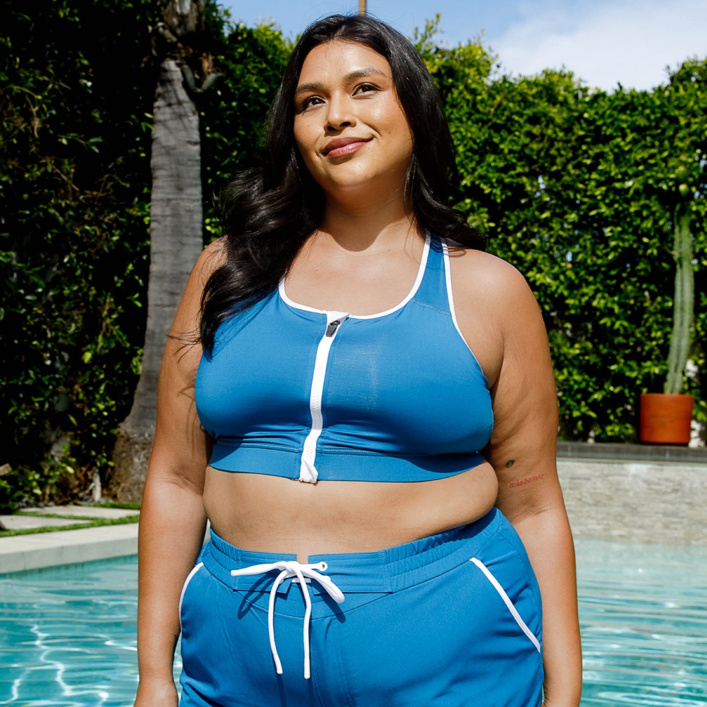 TomboyX Swim Racerback Zip Compression Top - Marina Blue