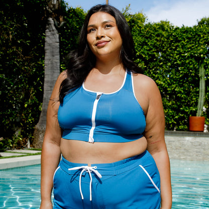 TomboyX Swim Racerback Zip Compression Top - Marina Blue
