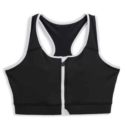 TomboyX Swim Racerback Zip Compression Top - Black Novelty