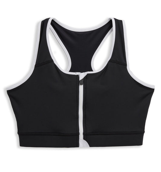 TomboyX Swim Racerback Zip Compression Top - Black Novelty
