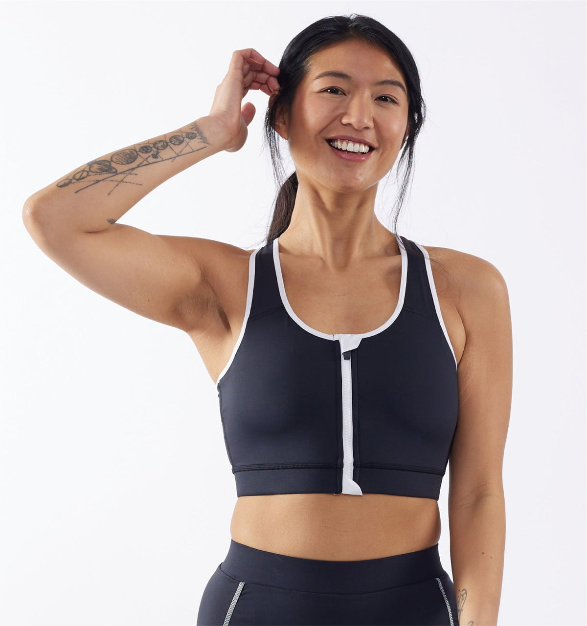TomboyX Swim Racerback Zip Compression Top - Black Novelty