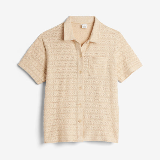 TomboyX Crochet Cabana Shirt - Sandshell