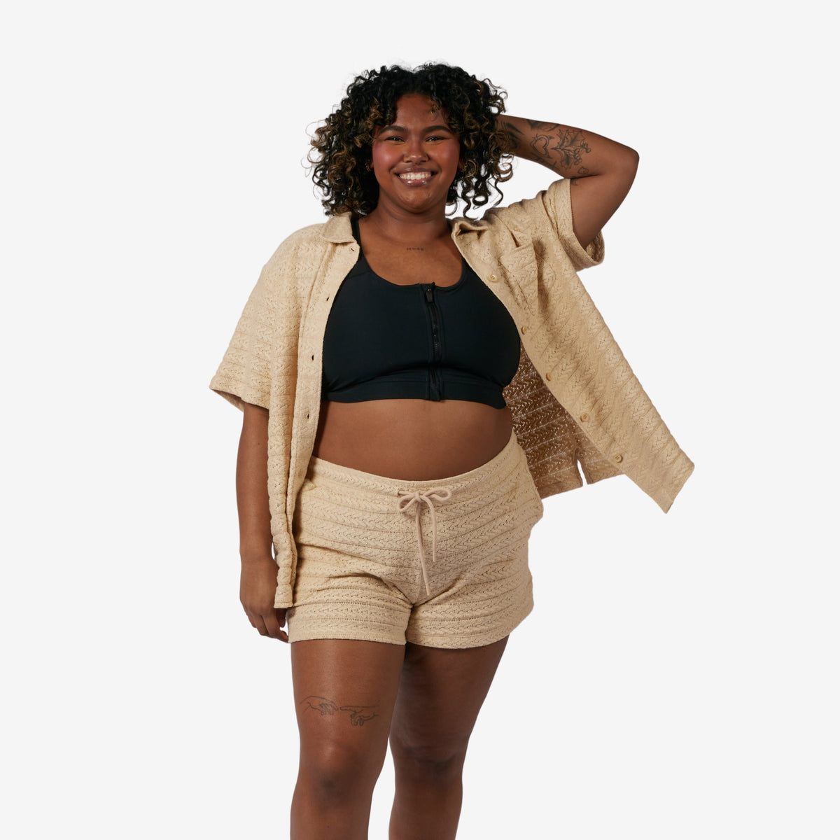 TomboyX Crochet Cabana Shirt - Sandshell